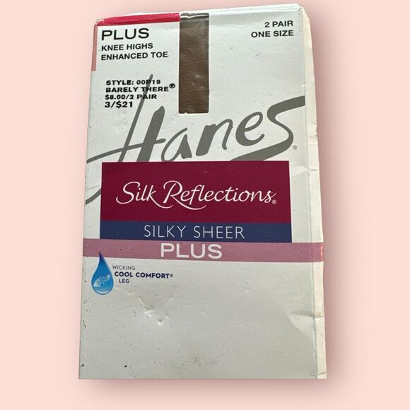 Hanes Silk Reflections Plus Knee Highs Enhanced Toe One Size 2 pair Barely There - Picture 8 of 16